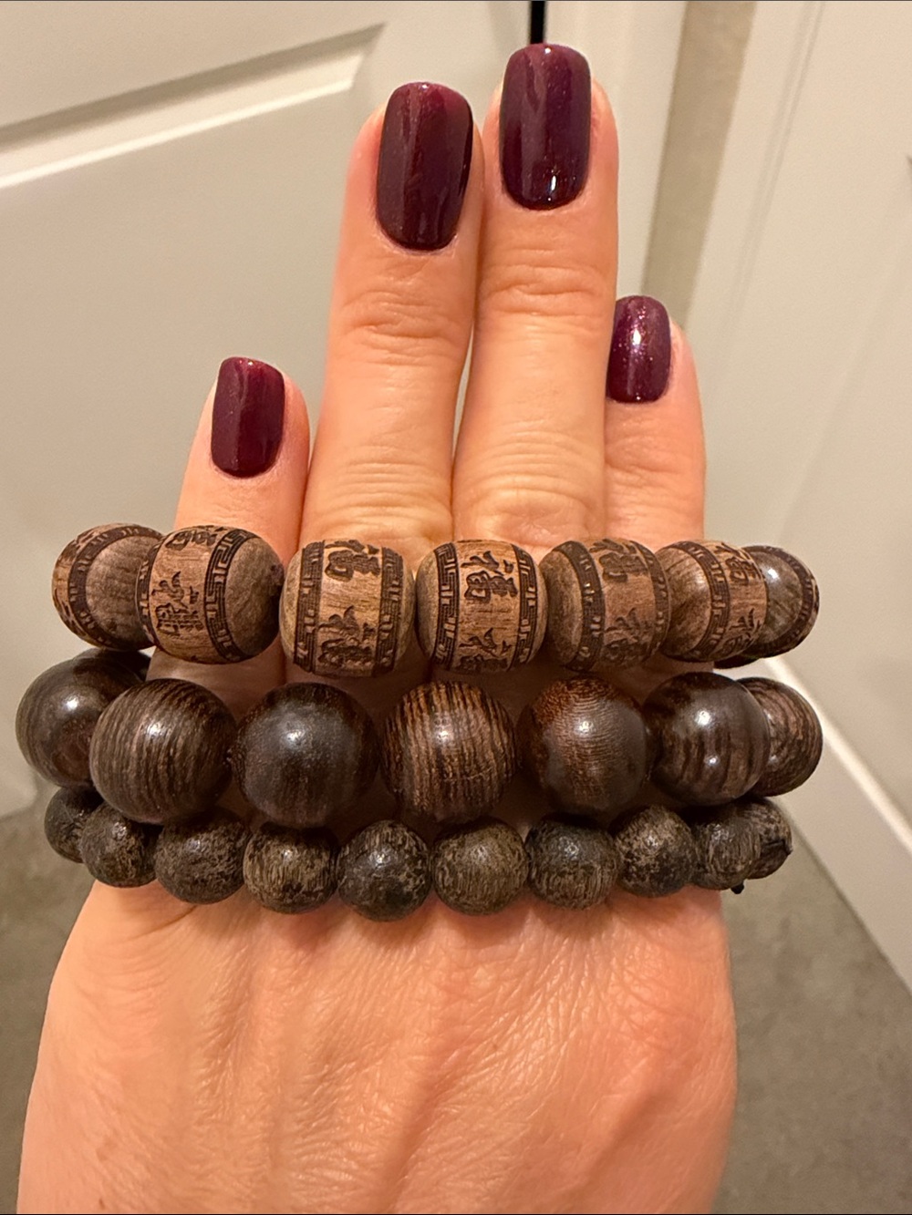 Handcrafted Dark Brown Wooden Bead Bracelet Set